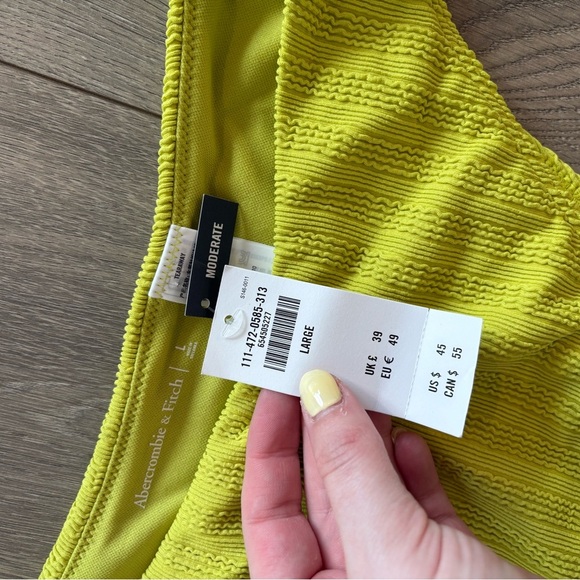 NWT Abercrombie & Fitch Moderate Bikini Bottoms Size Large Textured Yellow Green - Picture 3 of 5